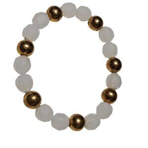 Elegant White Gold Beaded Stretch Bracelet Retro Fashion Jewelry Women